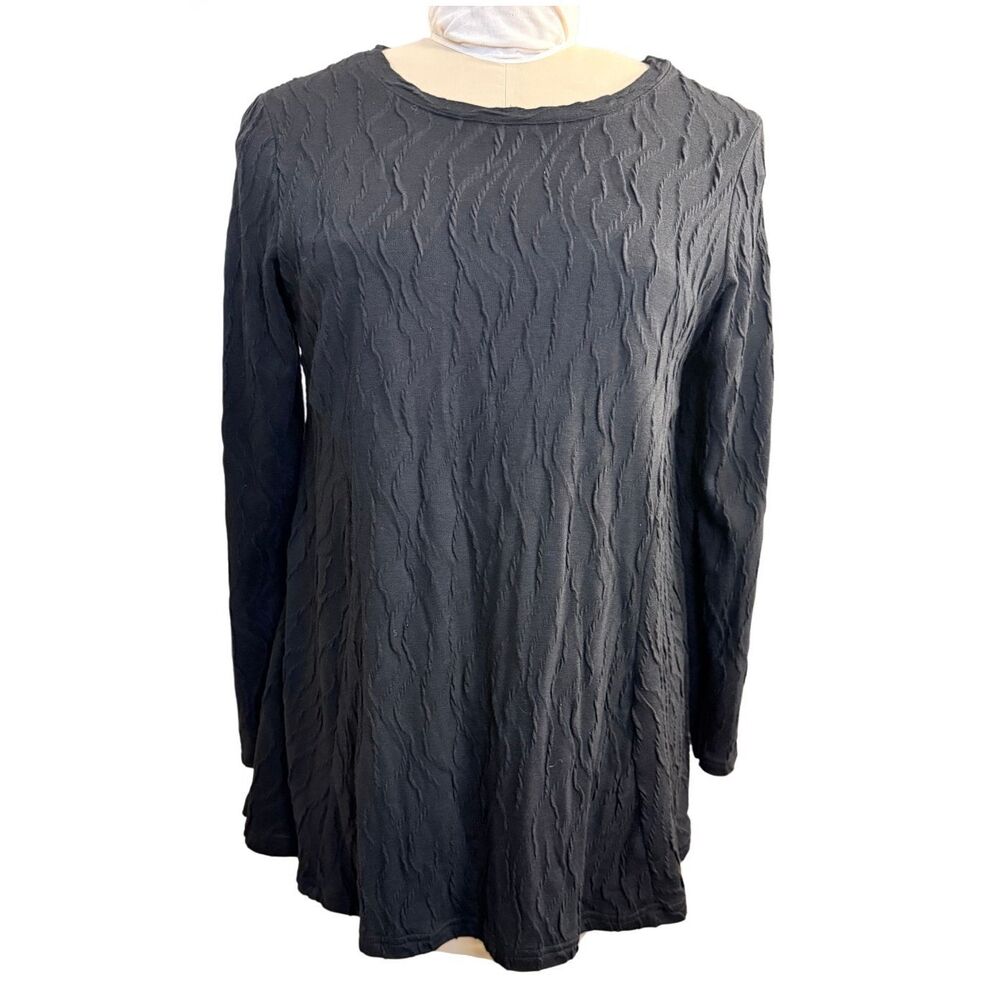 Pleats Collection Vintage Black Tunic Pleated Design Medium Lagenlook